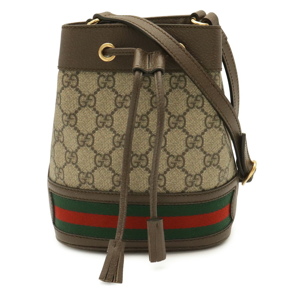 GUCCI Ophidia GG Supreme Mini Bucket Bag, Web Line Shoulder Bag/Handbag, Leat...